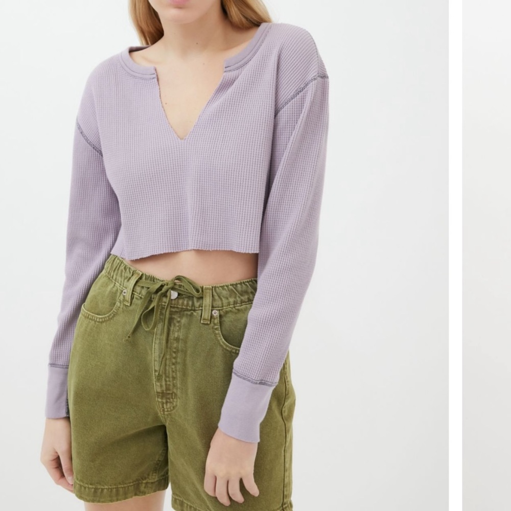 BDG Notched Thermal Long Sleeve Crop Top